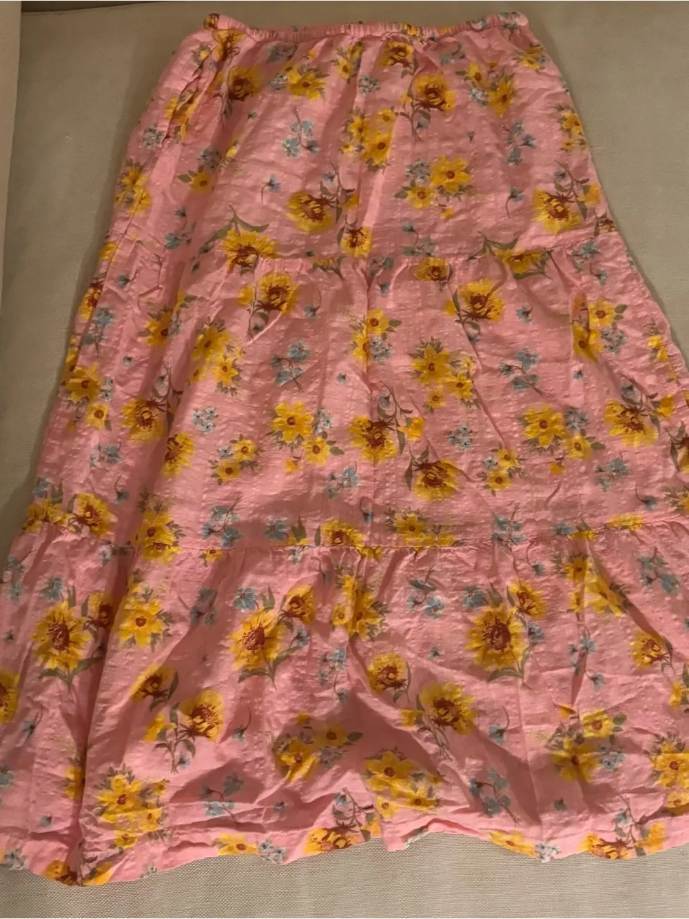 Old Navy Girls Floral Tiered Midi Skirt Pink Sunflower Size XL (14-16)